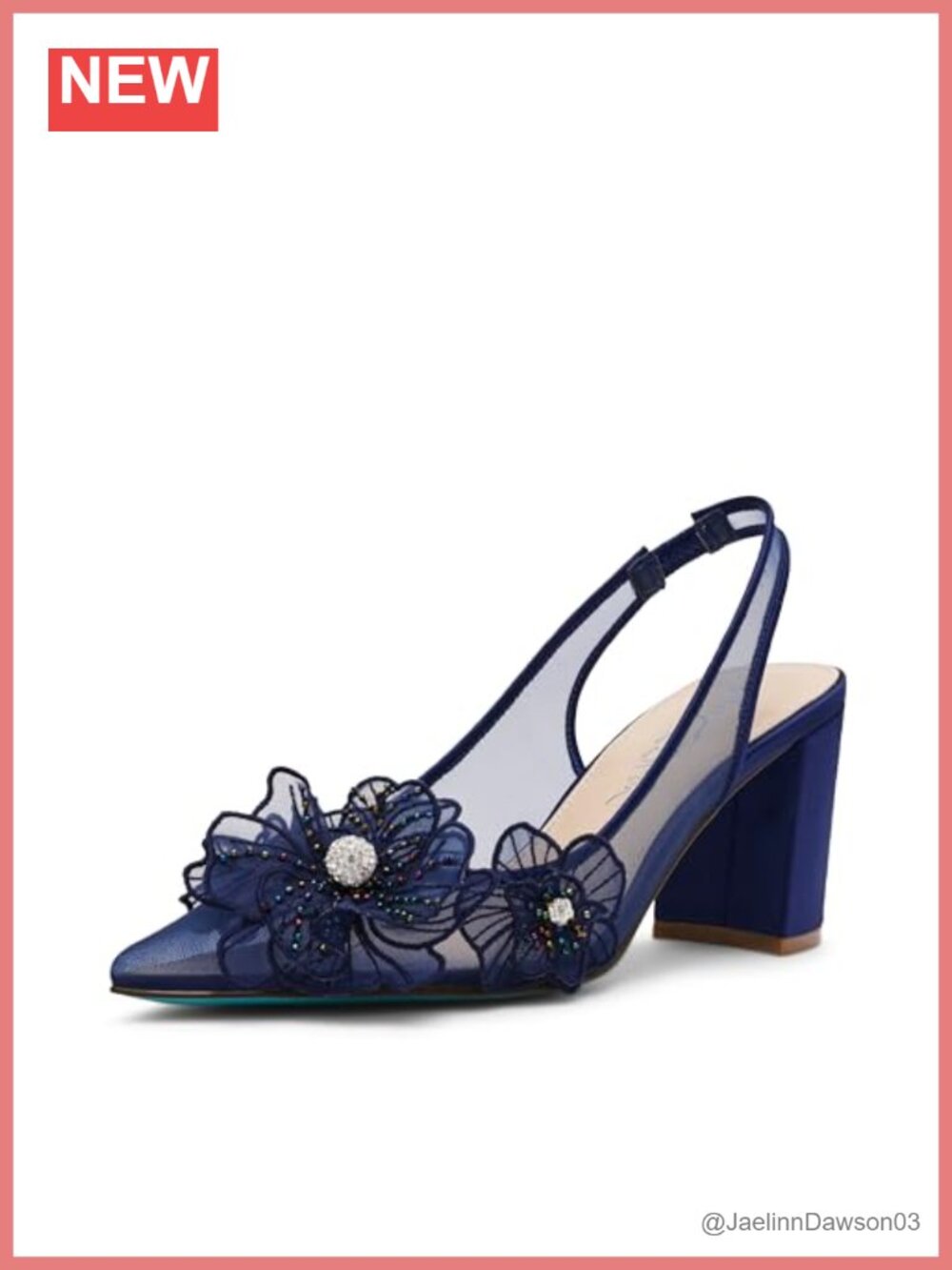 Slingback Pump with Floral Applique Pointed Toe